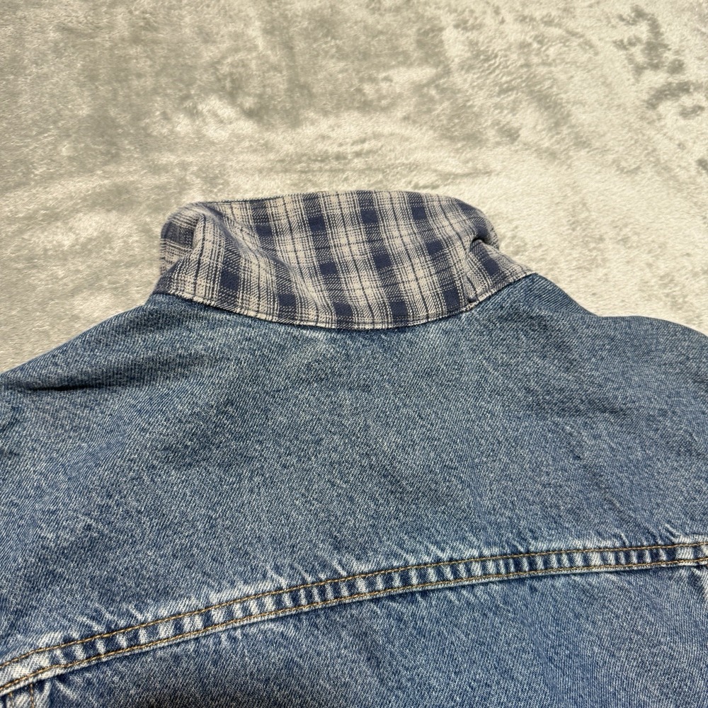 Vintage Levi's Plaid Lined Denim Trucker Jacket XL Made in USA 70699 Blue - Picture 11 of 13